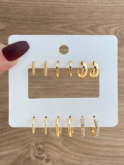 12 قطعة من طقم أقراط نسائي أنيق وبسيط مصنوع من الزركونيوم المعدني