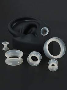 Pair Skin Thin Soft Flexible Ear Tunnels Double Flare Ear Plugs Flesh Tunnel Ear Gauge Expander Stretcher Earlets Earrings - As Shown - View 28