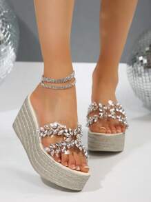 Women's Bow Decor Platform Wedge Slide Sandals, Open Toe Casual Beach Outdoor Slippers - Silver - View 5
