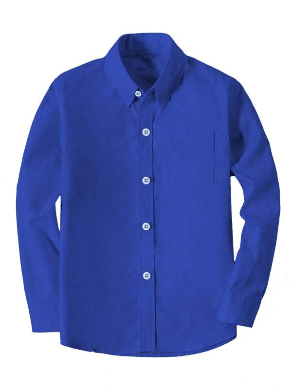Tween Boys Shirts Long Sleeve Shirts Wedding Uniform Party Shirts With Pocket Royal Blue Size 6-16Y