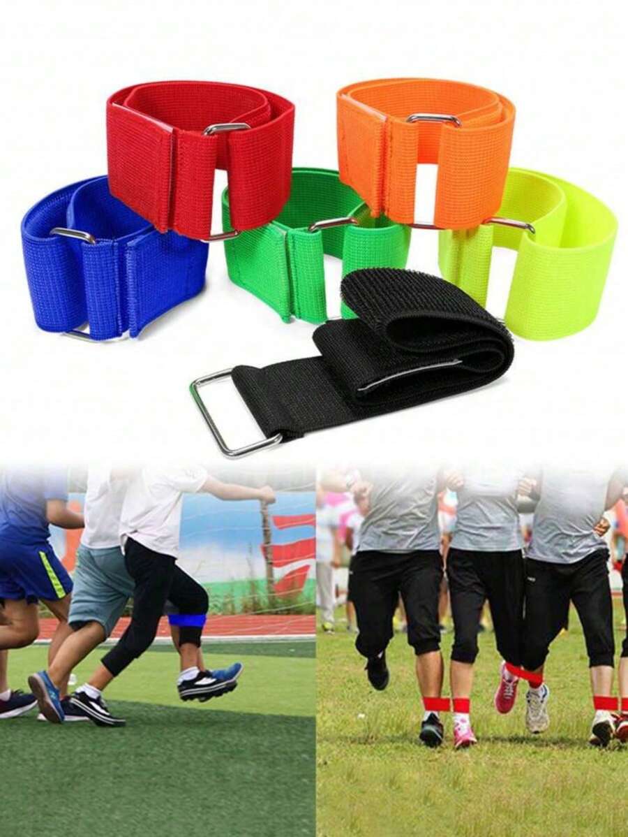 2/4 件随机颜色腿带，户外家庭学校运动队游戏，公司团队建设派对游戏，公园花园和庭院弹性钩环 - 彩色 - 查看 1