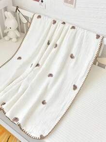 1 件婴儿刺绣熊图案柔软毛绒毯子，适合所有季节，温暖羊毛幼儿被子，幼儿舒适午睡毯，成人办公室/汽车毯