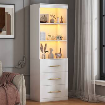 71" Bookshelf, Bookcase And Bookshelf With 3 Drawers, Tall Bookcase Tall Storage Cabinet 3-Tier Open Shelves For Home Office Living Room Bedroom