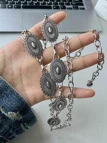 1pc Alloy Ladies Personalized Carved Waist Chain Boho Belt - Large Oval - View 8