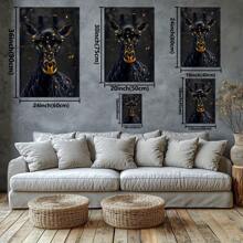 Une girafe avec des taches lumineuses sur un fond sombre. Grande peinture murale encadrée en bois, décoration d'intérieur, peinture à l'huile - Chambre, salle de bain, salon, bureau, cuisine, cadeaux de Noël - 1 pièce