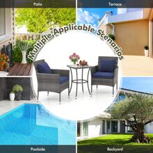 3-Piece Patio Furniture Set PE Wicker Conversation Bistro Set W/ A Tempered Glass Table - Navy - View 7