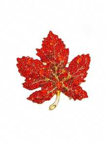 1pc Maple Leaf Alloy Brooches - Ombre Blue/Red/Green Rhinestones On Golden Plated Base, Women's Autumn-Inspired Accessory Set