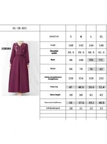 Womens Caftan Dress Abaya Robe Long Sleeve V Neck Graphic Print Zip Up Loose Kaftan Dress - Purple - View 10