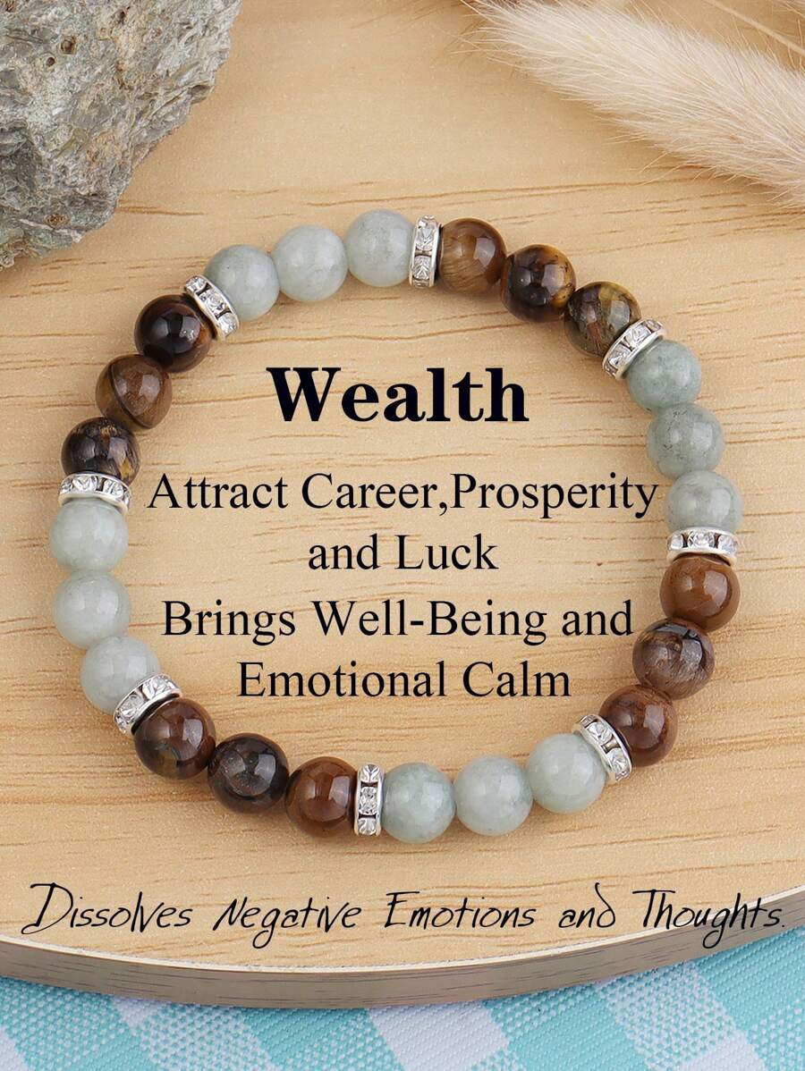 1pc Prosperity And Success Bracelet, Tiger Eye & Green Jadeite Wealth & Luck Bracelet, Healing Positive Energy Spiritual Meditation Jewelry Gifts For Women Men