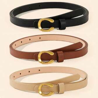 1/2/3pcs Simple Fashion PU Leather Letter Decor Casual/Work Wear Women Belts Fall, Autumn, Halloween