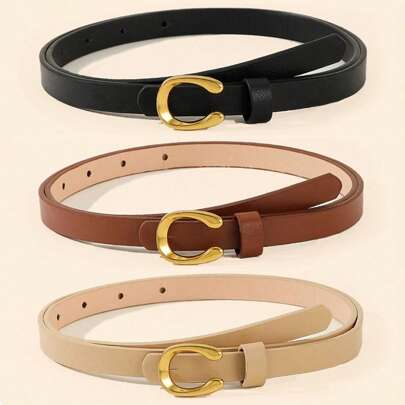 1/2/3 حزام نسائي من الجلد الصناعي بتصميم بسيط مزين بالحروف، مناسب للارتداء اليومي والعمل، للخريف وعيد الهالوين