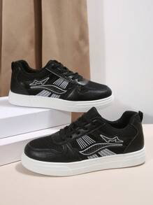 Damskie nowe, outdoorowe, codzienne, piesze wycieczki, uniwersalne, w paski, sznurowane, okrągłe, czarne trampki