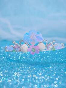 1 件优雅紫色心形贝壳美人鱼尾巴配闪亮皇冠新娘婚礼头饰，公主头饰 - 彩色 - 查看 6