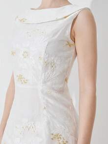 Heavily Embroidered Organza Jacquard Sleeveless Cocktail Dress For Women, Party Dress