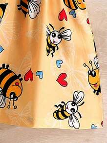Set de 2 piezas de vestido casual con estampado de abeja + gorra para bebé niña, verano