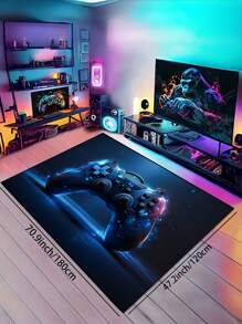1 Stuk Blauw Afstandsbediening Thema Jongenskamer Spel Tapijt, Geschikt Voor Spel Kamers, E-Sports Kamers, Spel Bediening Gebied Tapijt, Speler Slaapkamer Woonkamer Deurmatten, Oefen Tapijten, Cyberpunk Ontwerp Binnen Gebied Tapijten, Geschikt Voor Het Decoreren Van Geschenken In Tiener- En Volwassenenkamers. Anti Slip En Anti Fouling, Geschikt Voor Gebruik In Alle Seizoenen En Vakanties.