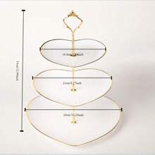 三层心形蛋糕架，创意婚礼生日派对糖果甜点托盘，下午茶小吃拼盘 - 白色金邊 - 查看 5