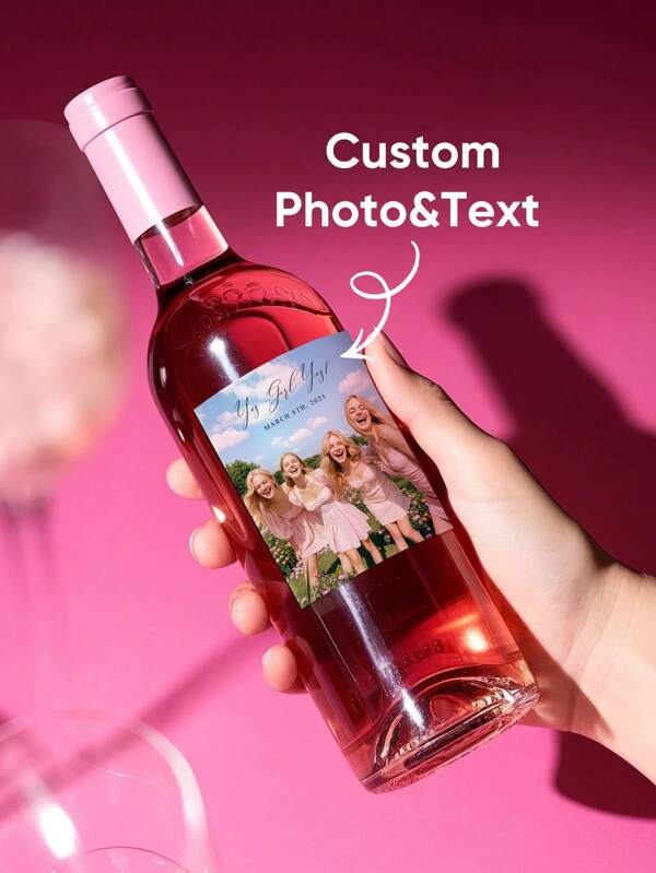 1pc Custom Photo And Text Wine Bottle Sticker, Women's Day Gifts, Custom Photo Label, Custom Besties Style Sticker, Custom Sis Label, Personalized Photo And Text Bottle Sticker, Personalized Sticker, Wedding Label, Square Sticker, Colored Decal Label, Gift For Him/Her, Idea Gift For Valentine's Day, Mother's Day, Father's Day, Birthdays, Or Anniversaries, Wedding Gift, Couples Gift, Best Gift For Besties For Back To School Supplies,Customized Stickers,Warm Ambience