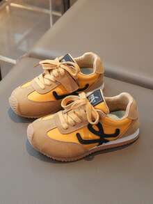 Lace-Up Fashion Sneakers, Non-Slip Children Shoes - Yellow - View 2