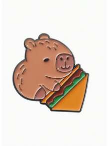 1pc/4pcs/5pcs/6pcs/9pcs Cute Capybara Student Design Hamburger, French Fry, Cartoon Badge, Adorable Capybara Enamel Pin, Cartoon Brooch - Brown - View 13