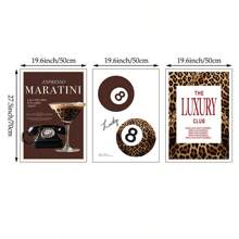 1/3 件奢华时尚杂志封面墙面艺术画豹纹帆布画浓咖啡马提尼海报少女美学装饰卧室、客厅或宿舍墙壁装饰礼物无框 - 彩色 - 查看 13