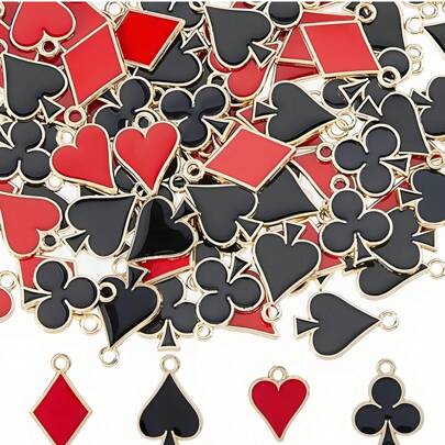 20/40Pcs 4 Styles Playing Card Charms Bulk Poker Charm Alloy Enamel Heart Rhombus Plum Blossom Charm Cute Red Black Charms For Jewelry Making DIY Craft