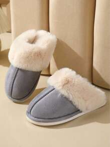 NYSQIT 2025 热销冬季毛绒内衬拖鞋，男女通用情侣居家户外加厚保暖一脚蹬保暖拖鞋 - 灰色 - 查看 6