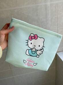Sanrio Sanrio New Cute Cartoon Blue Striped KT Cat Hand-Held Cosmetic Bag Large Capacity Commuter Bag Female Student Pencil Case Without Hair Clip