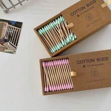 Double-Ended Makeup Swabs - 200PCs Bamboo & Plant-Based Fiber Tips With Kraft Storage Box | Cosmetic Tools For Eyeliner/Lipstick Correction + Nail Art Cleanup, Face Towel, Buds, Makeup Wipes - Brown - View 2