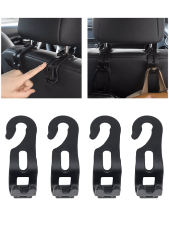 Rear Seat Headrest Hook, Car Seat Headrest Hook 4 Packs, Car Seat Hook Hanger Storage Organizer Universal, Used For Car Handbags Clothes Coats Grocery Bags Handbags, Car Interior Accessories. Helps You Keep The Interior Of Your Car Perfectly Clean And Organized Without Worrying About Shopping Bags Rolling And Spilling On The Floor Or On The Seats. Easy To Install And Remove, Can Be Operated With One Hand, Meeting Your Daily Use In The Car.