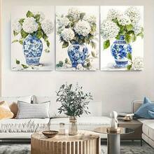 2Dflat, 3pcs, Hydrangea Floral Bouquet Canvas Prints - White Blooms In Blue And White Vases Wall Art, Framed Decor For Living Room And Bedroom, Elegant Light Luxury Artwork For Home And Office. It Is The Perfect Gift For Birthdays, New Year's, Valentine's Day, Mother's Day, Father's Day, Thanksgiving, Independence Day, Teacher Appreciation, Graduation, Carnival, Bachelorette Party, Anniversaries, Weddings, Halloween, Christmas, And Easter. Very Suitable For Room Decoration And Home Decor. Ready-To-Hang. - Multicolor - View 4