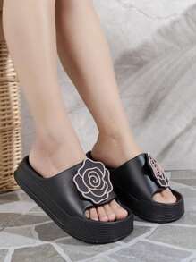 Girls Thick Sole Slippers, Summer Outdoor Sandals, Simple Fashion Non-Slip Casual Slides, Indoor House Wear Elevated EVA Slippers