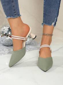 2025 Spring/Summer Women's Casual Elegant Comfortable Exquisite High Heel Shoes, Fashion Gentle Style Elegant High Heel Sandals, Women's Minimalist Daily Versatile Pointed Toe Solid Color Sandals - Green - View 2