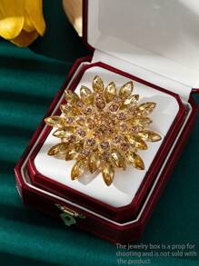 1 件奢华水晶向日葵胸针，合金金属镶嵌水钻，夸张设计，适合衣服、夹克配饰
