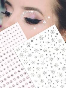STARTTOOS 2pcs Face Glitter Temporary Tattoos, Silver White Rhinestone Foil Snowflake Polka Dot Pattern Eyeshadow Decor, Suitable For Daily, Party, Festival, DIY Music Festival, Jewelry, Makeup, Ball, Gift, For Hair, Eyes, Face, Body,Face Gems - Multicolor - View 14