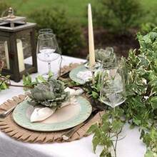 Conjunto de 6 jogos americanos redondos de linho grosso, 6 jogos americanos de mesa de jantar de linho natural de fazenda, adequados para festa de casamento, decoração de mesa de jantar de fazenda