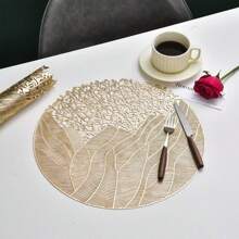 Round Vinyl Placemat,3/1 Set Of Gold Leaf Placemat,3/1 Indoor-Outdoor Hollow Metal Plate Non-Slip Suitable For Dinner, Party, Wedding Decoration Center Decoration Gifts Birthday Graduation Birthday Decorations Party Decorations Bachelorette