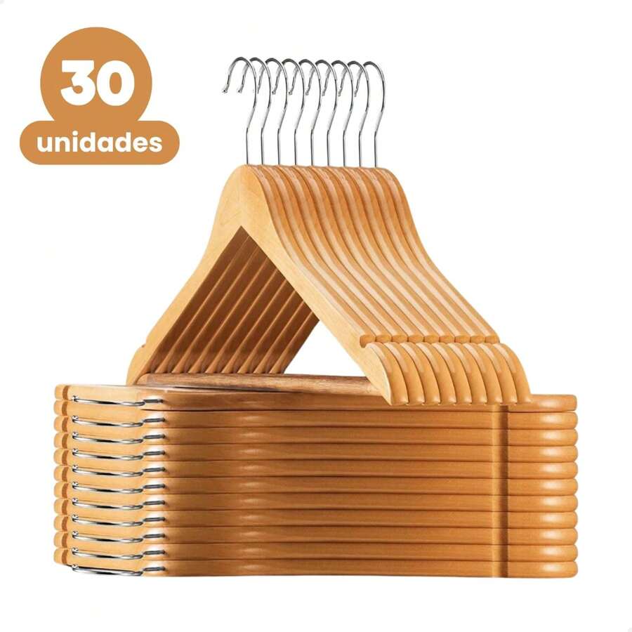 KONTUZ Kit 30 Ivory Wooden Clothes Hanger For Pants Chrome Hook - Màu nâu  Mocha - Xem 1