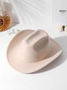1 chiếc mũ cao bồi phong cách Boho trơn Unisex, mũ Fedora nỉ mềm mại dùng cho trang phục thường ngày ngoài trời, polyester - trắng - Xem 6