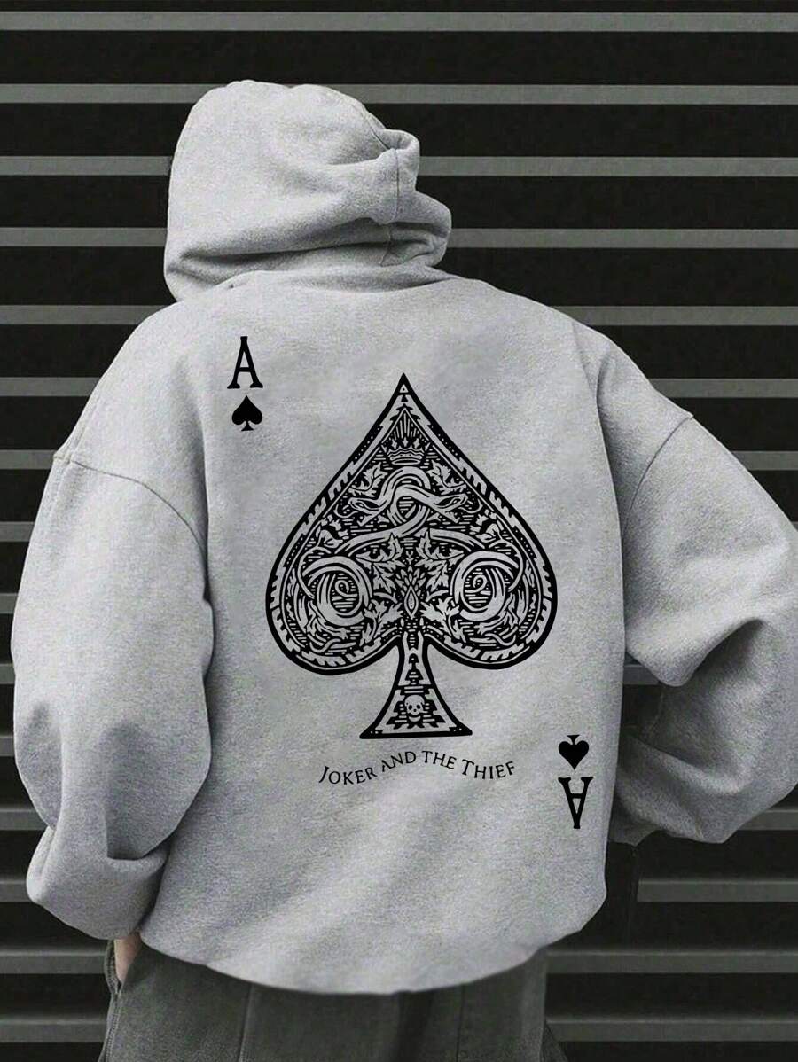 Card Game Flannel Hoodie Espadilha Streetwear Cotton - Xám - Xem 1
