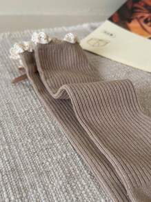 1/2 双女孩卡其色蕾丝边、荷叶边、蝴蝶结丝带、柔软针织面料、Ins 风格、公主、直筒长袜，适合派对、度假、休闲、学校、春夏、儿童礼物 - 卡其色 - 查看 4