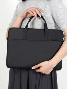 1pc Embroidery Customization Solid Color Simple And Lightweight Portable Laptop Bag, Portable Business Trip Waterproof Computer Protective Case, Zippered Office Computer Bag For Outdoors/Outings/Travel/Hiking/Stadium/Sports/Climbing, For Business/Commute/Work/Office, Travel