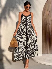 AIJ Amarilo Women's Spring And Summer Vacation Casual Art Pattern Dress (Random Print) - Black - View 3