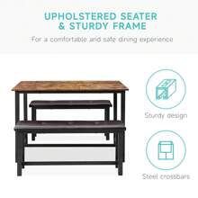 GOCAPTAIN Dining Table Set For 4, Rectangular Kitchen Table With Upholstered Bench And 2 Matching Benches, 3-Piece Set Perfect For Small Spaces, Apartments, And Studios(Rustic Brown)