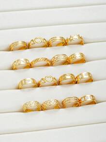 16pcs/Set Heart & Star Geometric Metal Toe Ring Set, Simple Design, Gift For Women, Party & Vacation - Golden - View 12