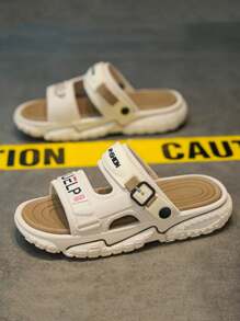 Men's Fashionable Letter Print Slippers, Comfortable Breathable Casual Slippers, Non-Slip Soft Bottom Slippers With Thick Cushioned Soles - Non-Slip, Casual Slippers, Ideal For Outdoor Beach Wear