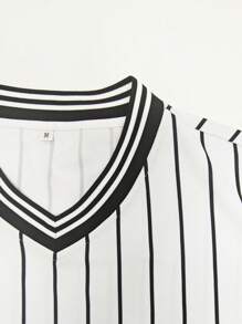 Men's Casual Striped Black & White Graphic V-Neck 96 Numeral Print Short Sleeve Sports T-Shirt, Summer