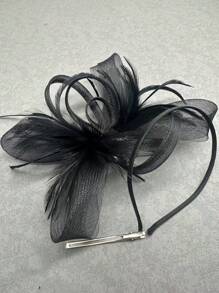 1pc Flower Feather Hair Accessory, Vintage Bridal Headpiece With Face Covering Net For Women's Party Gathering, Elegant Decoration Hat