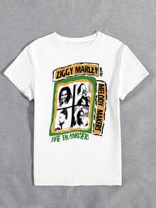 街头摇滚乐队图形字母印花圆领宽松休闲短袖 T 恤，男女通用日常穿着