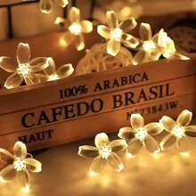1 pieza 1.5M/10LED, 3M/20LED, 6M/40LED Luces de cadena de flores de cerezo transparentes, linda luz de hadas de Sakura con pilas, iluminación romántica de flores artificiales, luces decorativas perfectas para vacaciones, fiestas, San Valentín, Navidad, decoración de invierno para el hogar